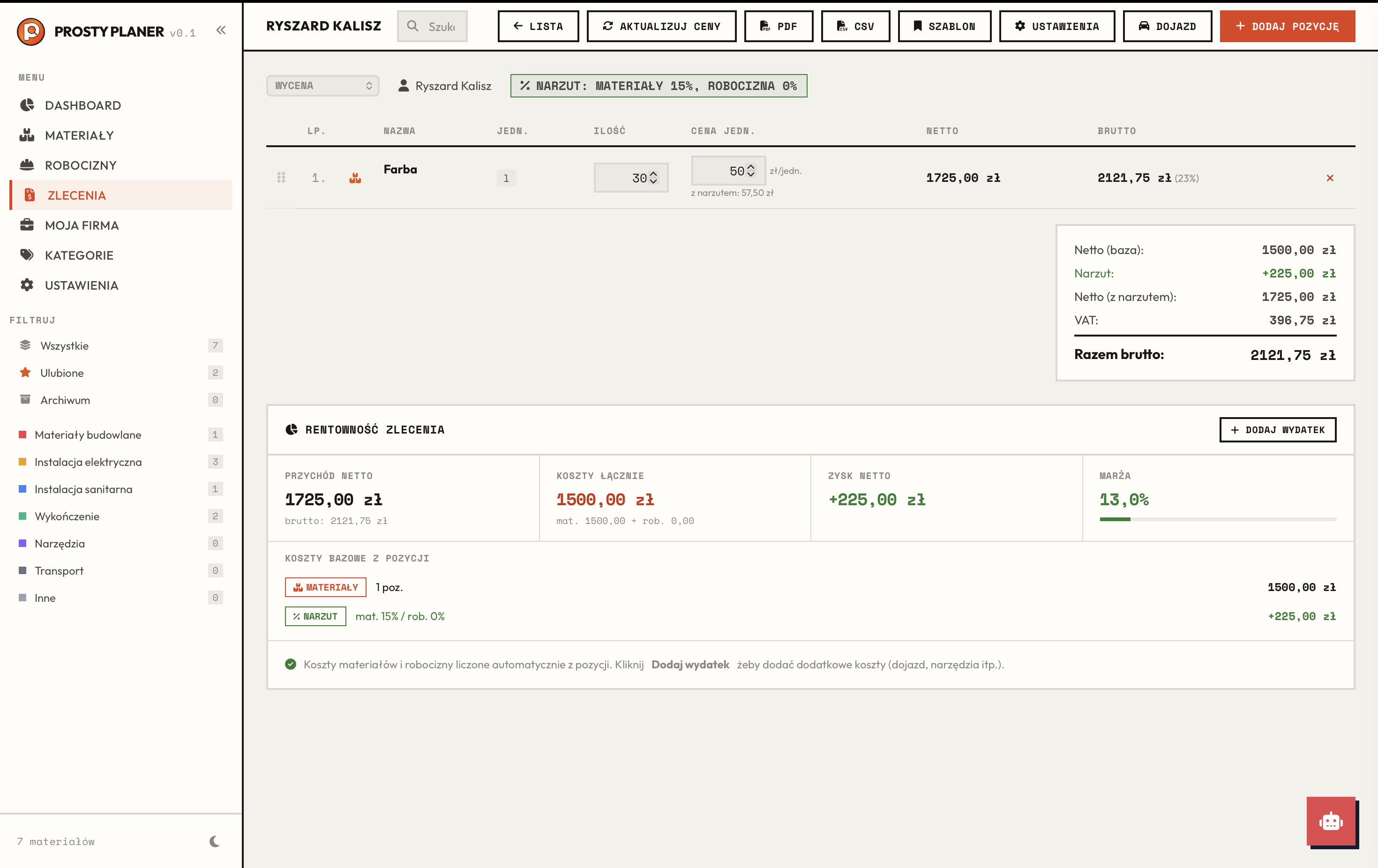Prosty Planer — zarządzanie zleceniami i kosztami