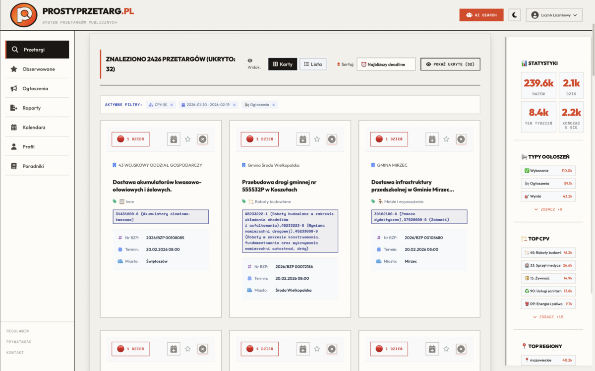 Platforma ProstyPrzetarg — wyszukiwarka przetargów
